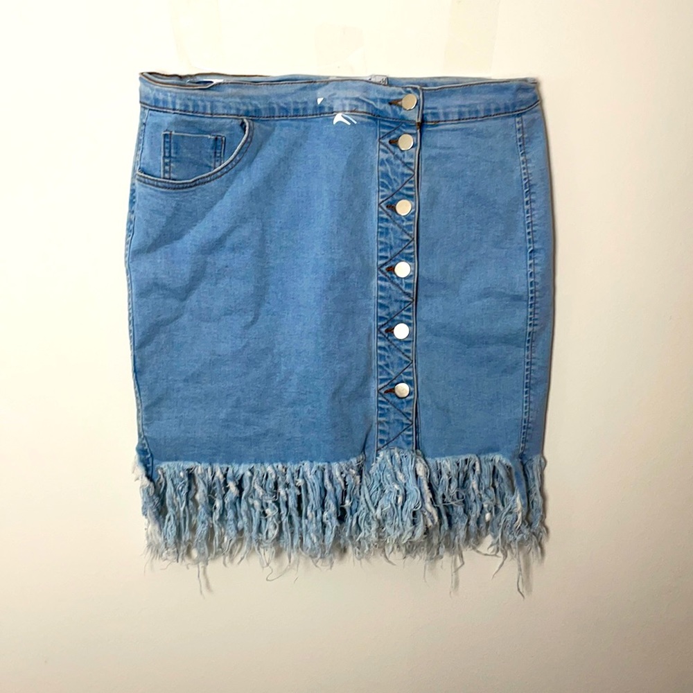 Beautiful denim fringe mini skirt